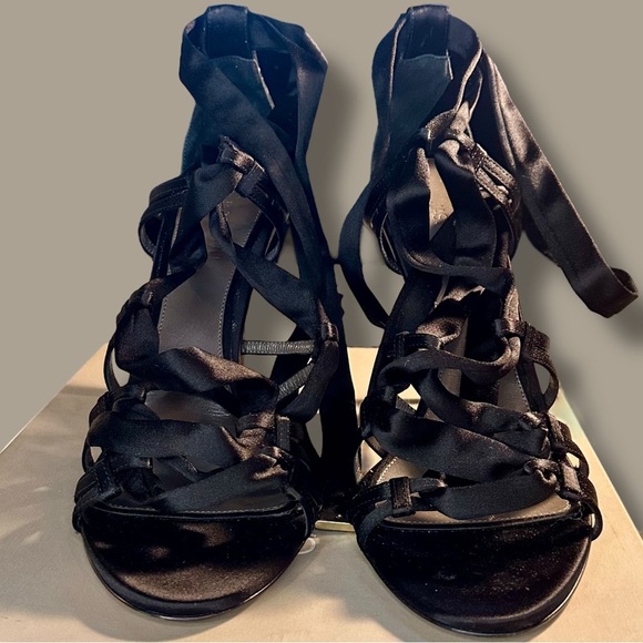 Jason Wu ‘Gia’ Black Satin Lace-Up Open Toe Heels w/ Ankle Ties Size 41 = Sz 11 - Picture 5 of 16